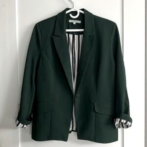 cleo Forest Green Single-Button Blazer with Striped Lining